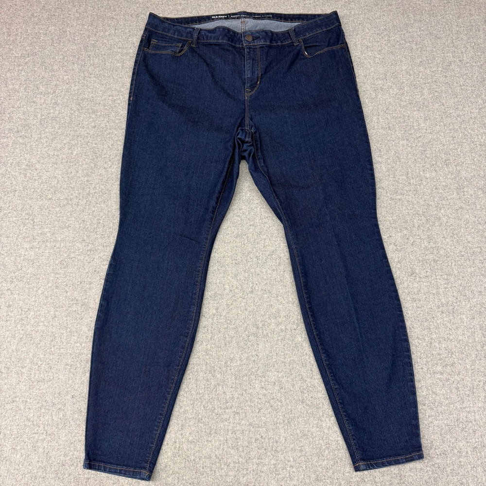Old Navy Super Skinny Jeans 20 Plus Long Blue Mid-Rise Stretch Dark Wash Denim